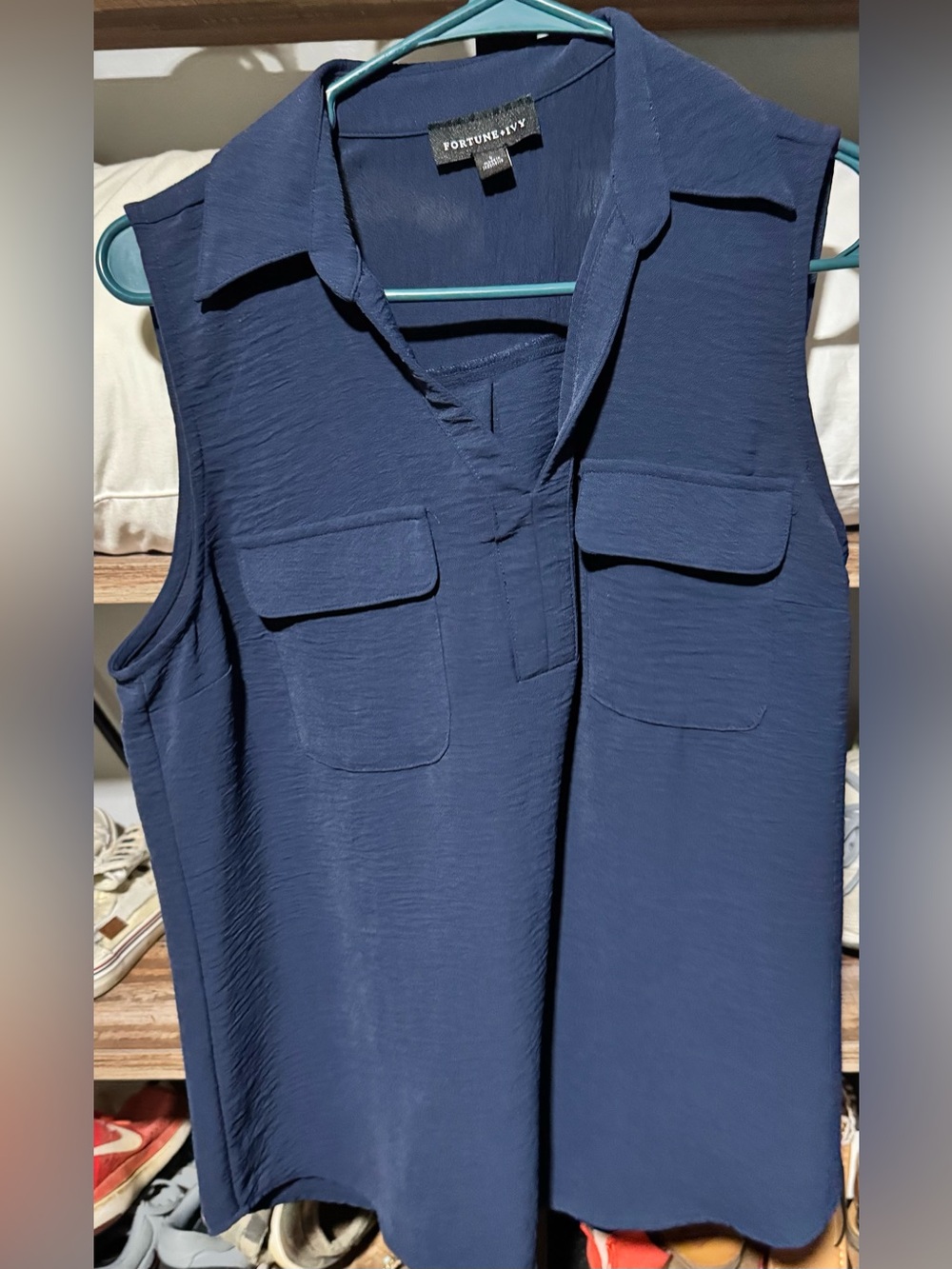 Fortune+Fate Navy Sleeveless Utility Pocket Blouse